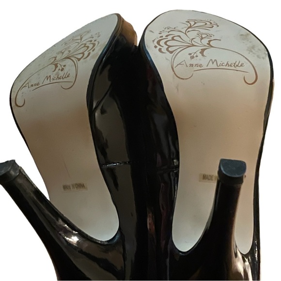 Anne Michelle Black Open Toe Buckle Heels Size 6 - Picture 7 of 8